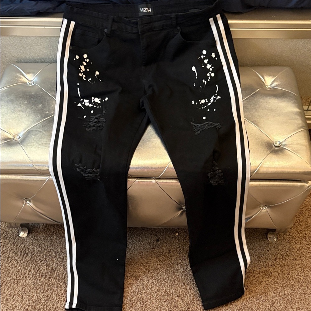 Black Men's Jeans with White Accents